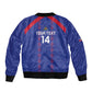 Custom Haiti Football Sleeve Zip Bomber Jacket Les Grenadiers Veve Vodou Blue - African Pride