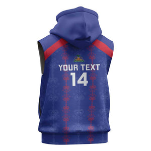 Custom Haiti Football Sleeveless Hoodie Les Grenadiers Veve Vodou Blue - African Pride
