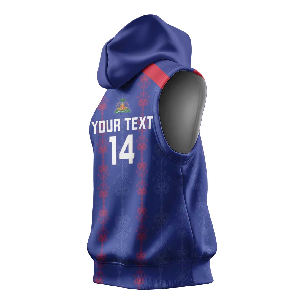 Custom Haiti Football Sleeveless Hoodie Les Grenadiers Veve Vodou Blue - African Pride