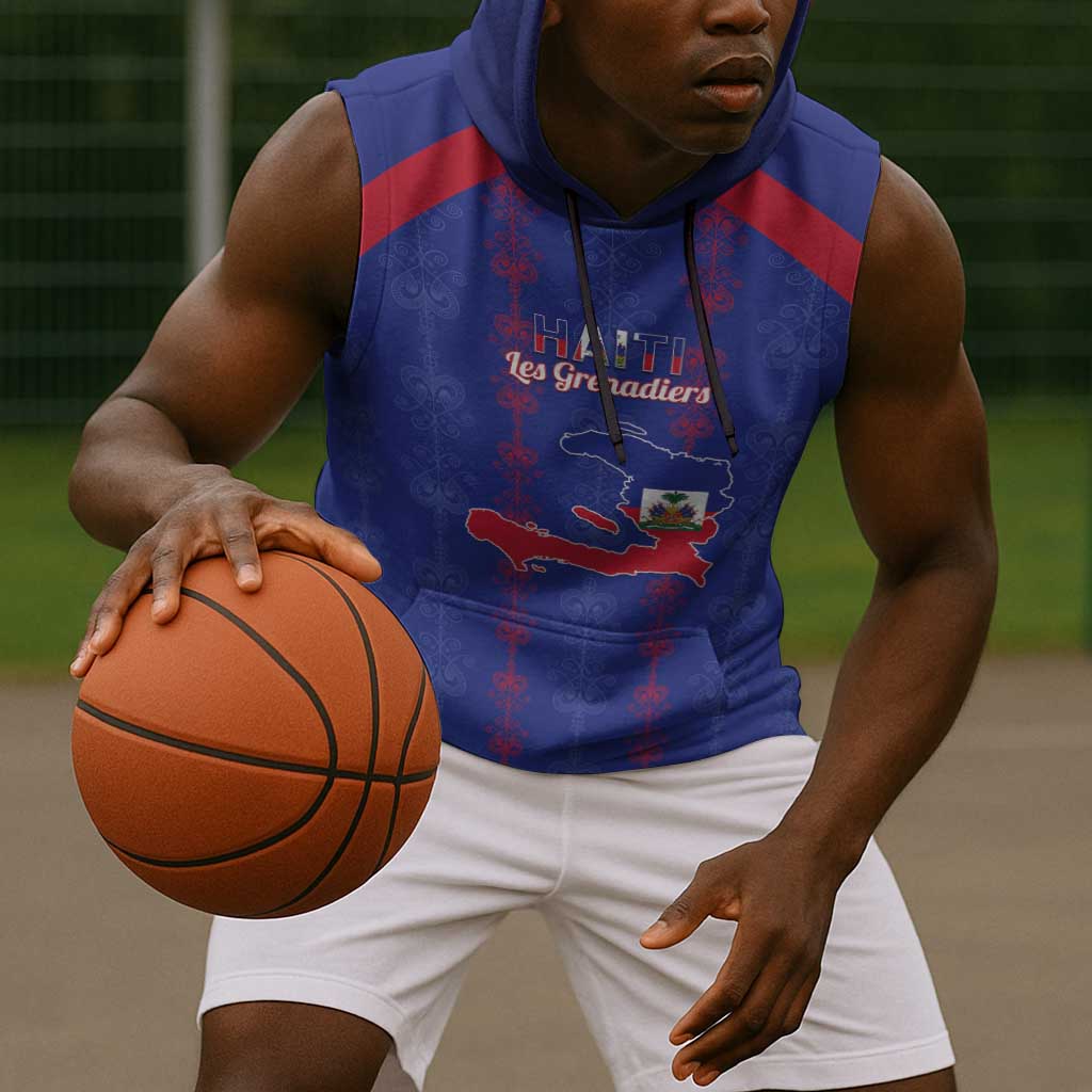 Custom Haiti Football Sleeveless Hoodie Les Grenadiers Veve Vodou Blue - African Pride
