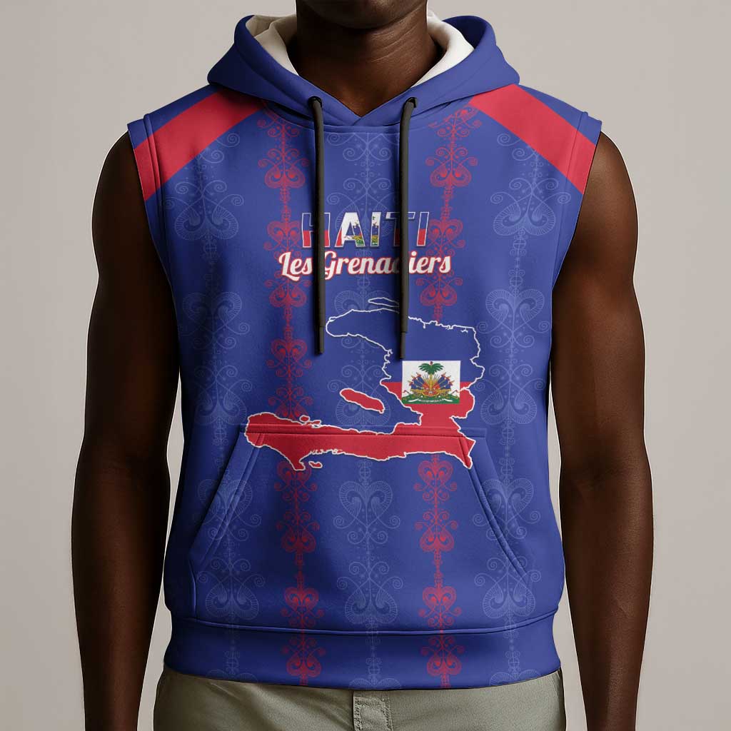 Custom Haiti Football Sleeveless Hoodie Les Grenadiers Veve Vodou Blue - African Pride
