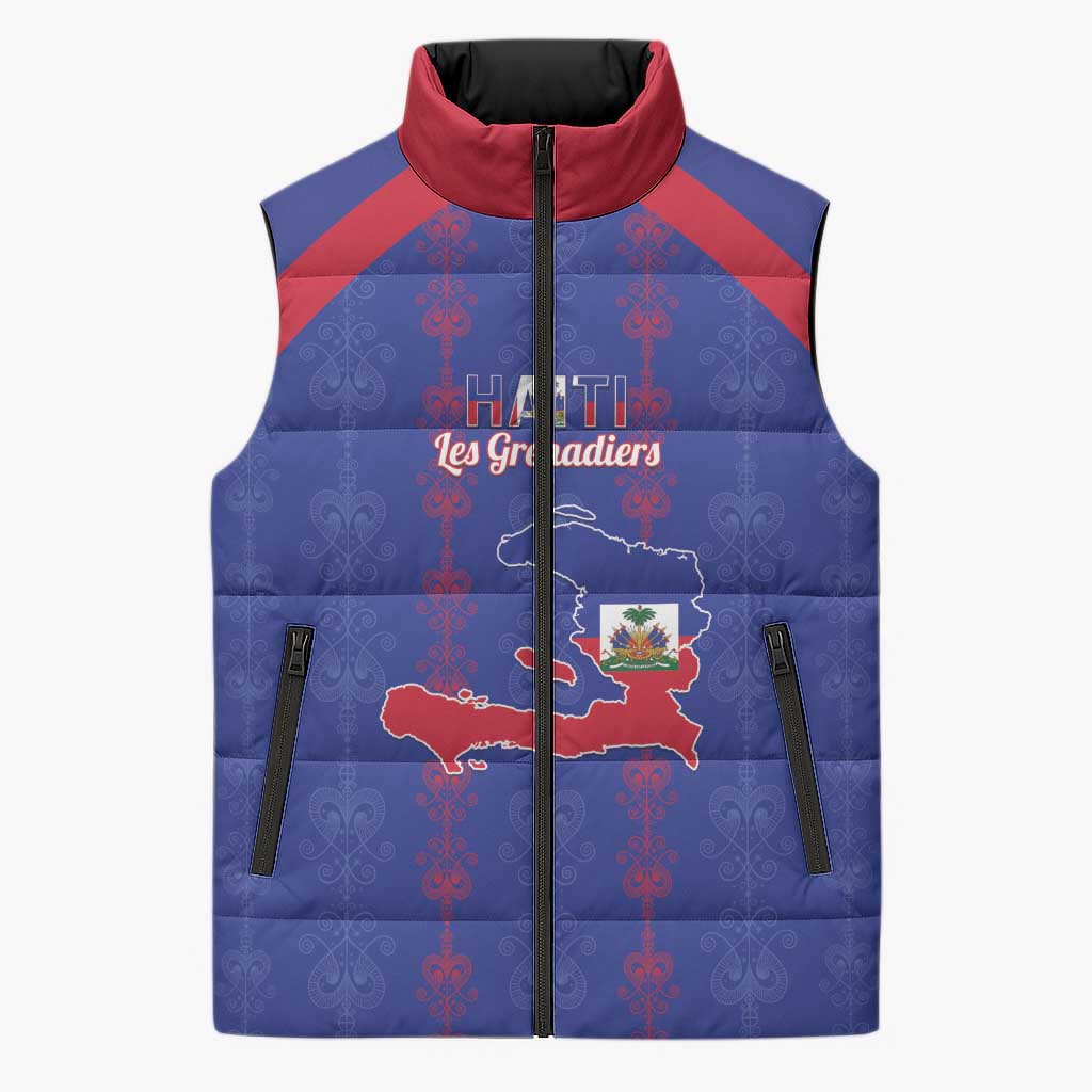 Custom Haiti Football Sleeveless Puffer Jacket Les Grenadiers Veve Vodou Blue