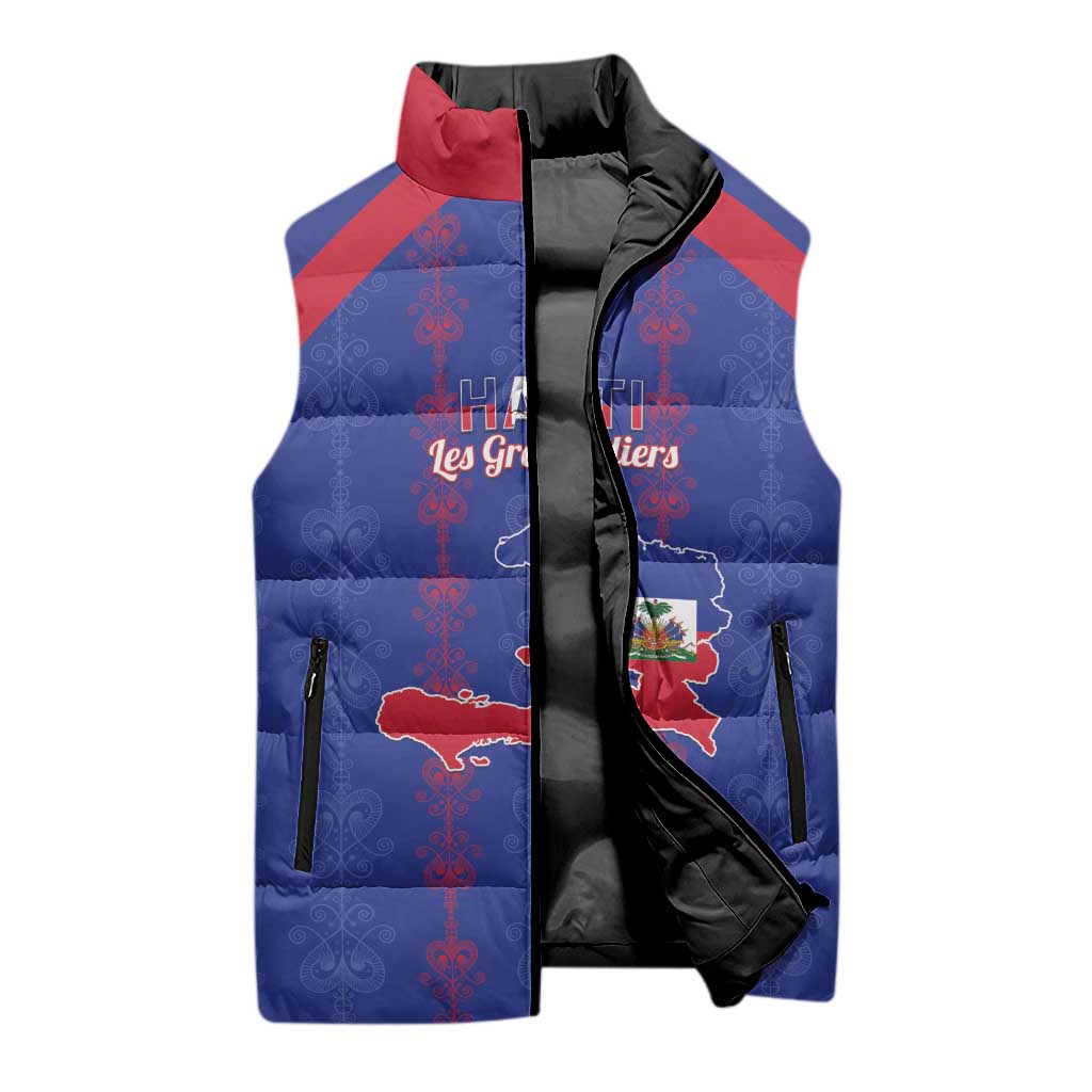 Custom Haiti Football Sleeveless Puffer Jacket Les Grenadiers Veve Vodou Blue