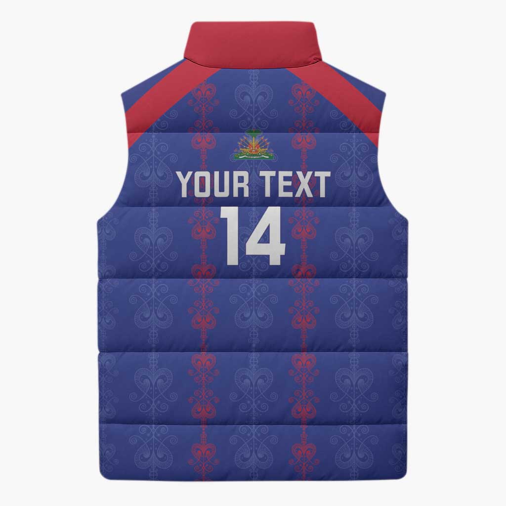 Custom Haiti Football Sleeveless Puffer Jacket Les Grenadiers Veve Vodou Blue