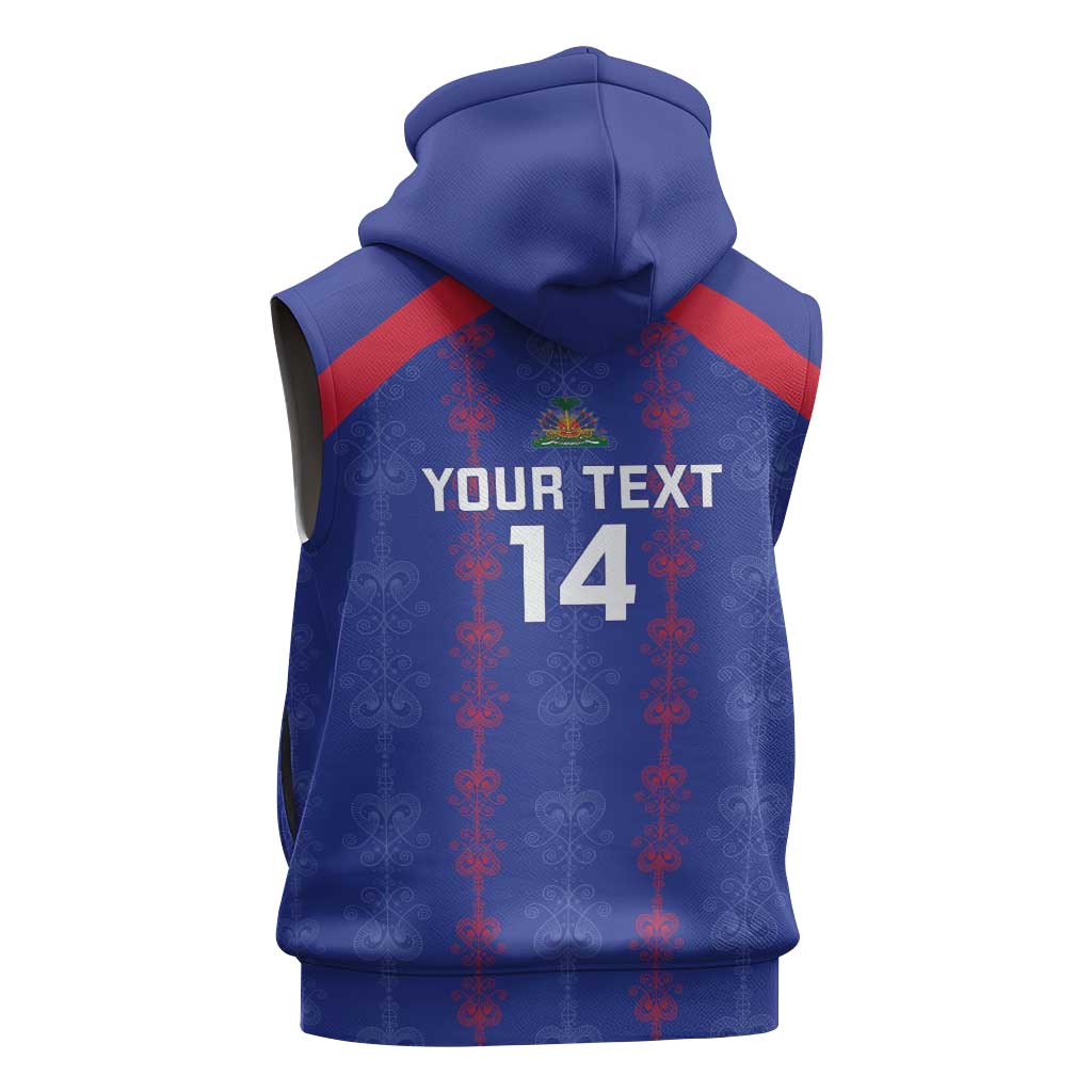 Custom Haiti Football Sleeveless Zip Hoodie Les Grenadiers Veve Vodou Blue - African Pride