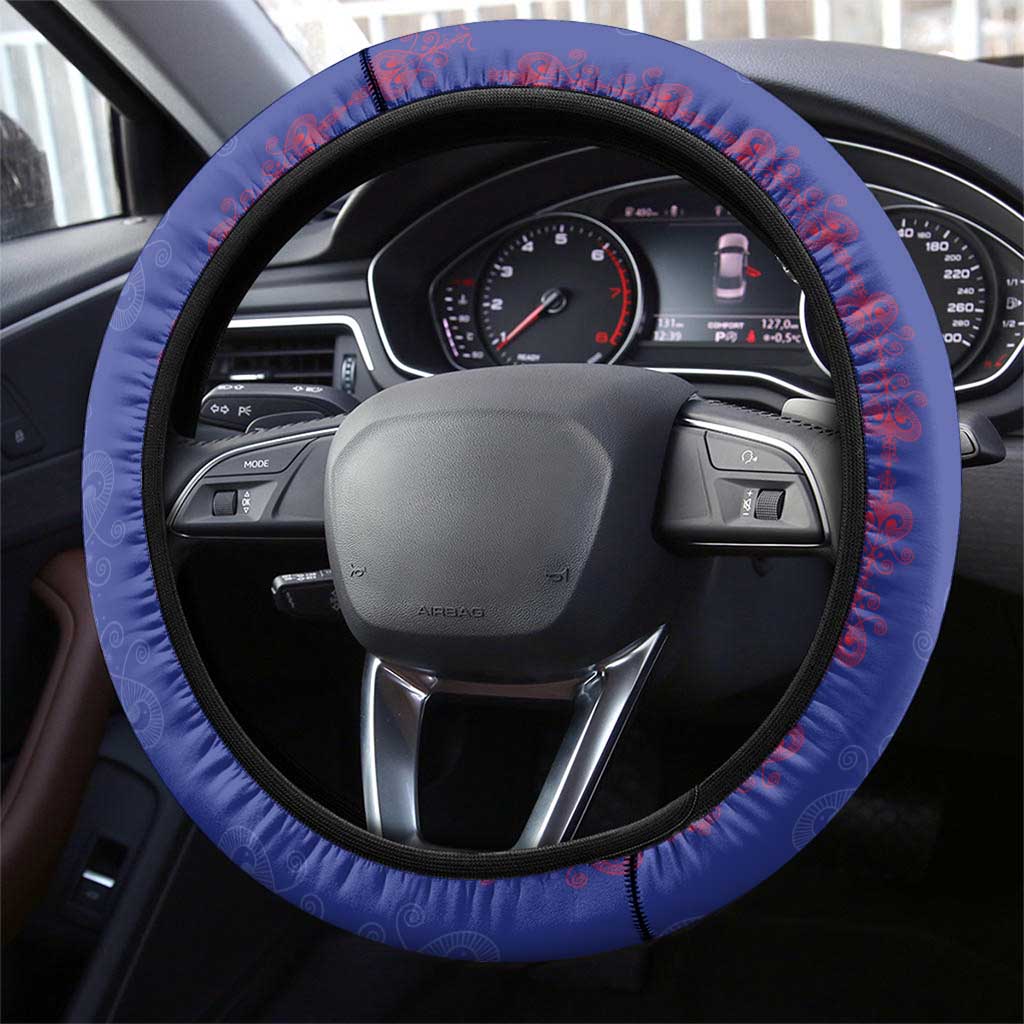 Haiti Football Steering Wheel Cover Les Grenadiers Veve Vodou Blue - African Pride