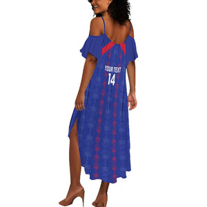Custom Haiti Football Summer Maxi Dress Les Grenadiers Veve Vodou Blue - African Pride