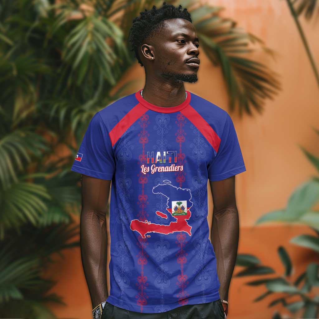 Custom Haiti Football T shirt Les Grenadiers Veve Vodou Blue - African Pride