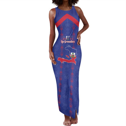 Custom Haiti Football Tank Maxi Dress Les Grenadiers Veve Vodou Blue - African Pride
