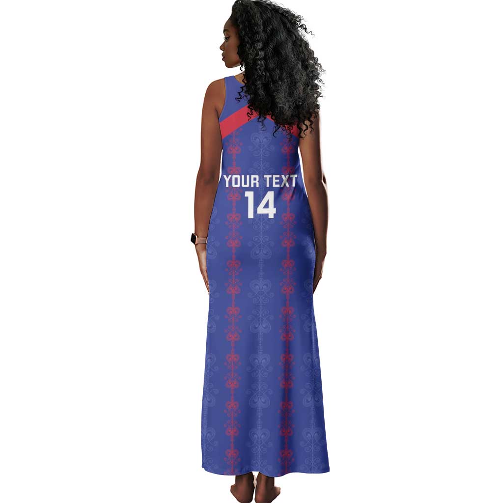 Custom Haiti Football Tank Maxi Dress Les Grenadiers Veve Vodou Blue - African Pride