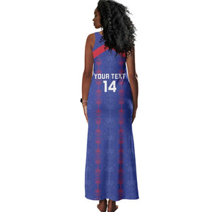 Custom Haiti Football Tank Maxi Dress Les Grenadiers Veve Vodou Blue - African Pride