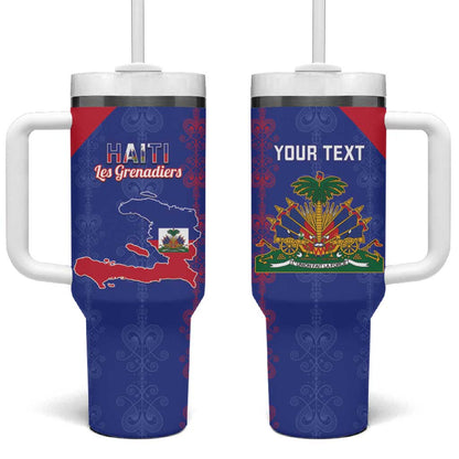 Custom Haiti Football Tumbler With Handle Les Grenadiers Veve Vodou Blue - African Pride