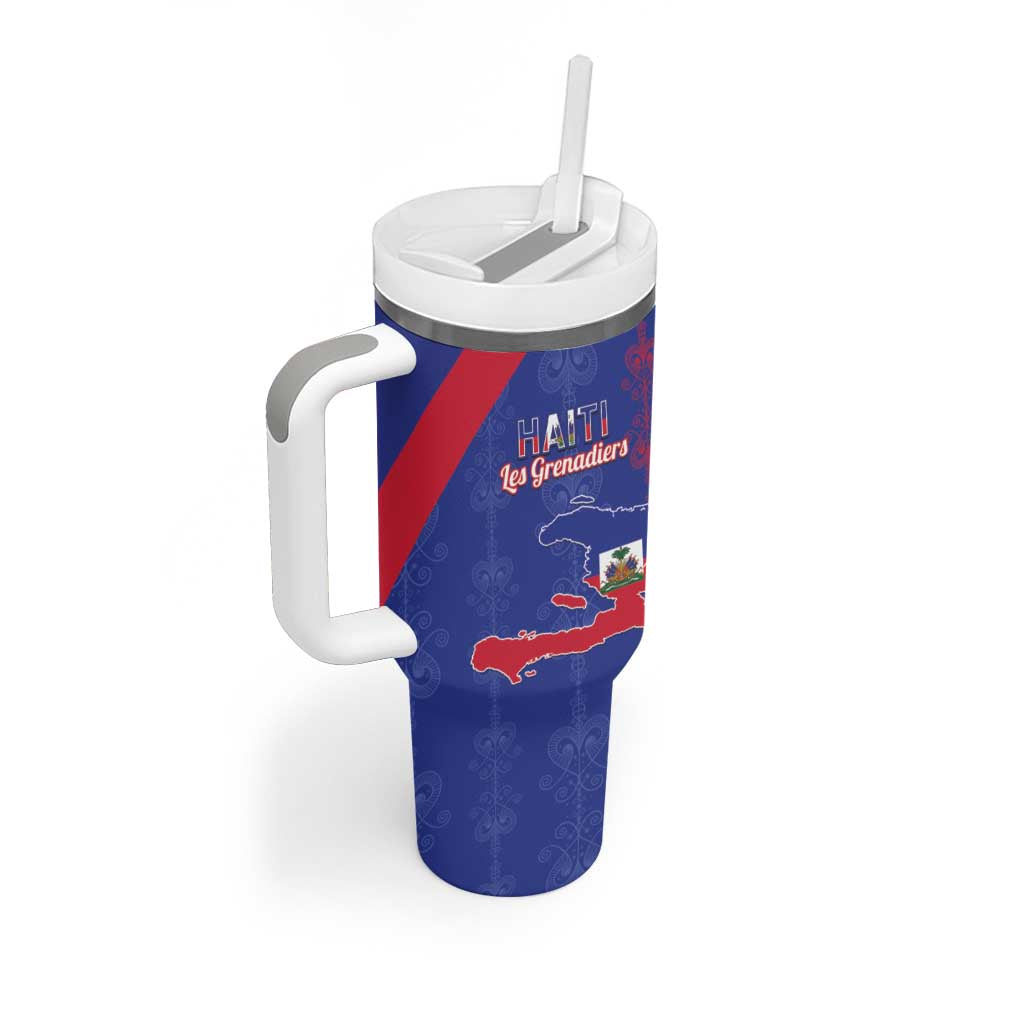 Custom Haiti Football Tumbler With Handle Les Grenadiers Veve Vodou Blue - African Pride