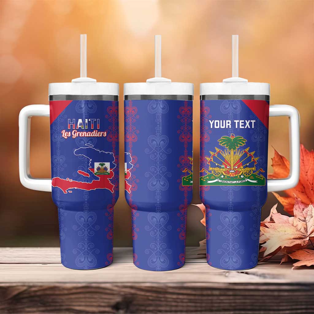 Custom Haiti Football Tumbler With Handle Les Grenadiers Veve Vodou Blue - African Pride