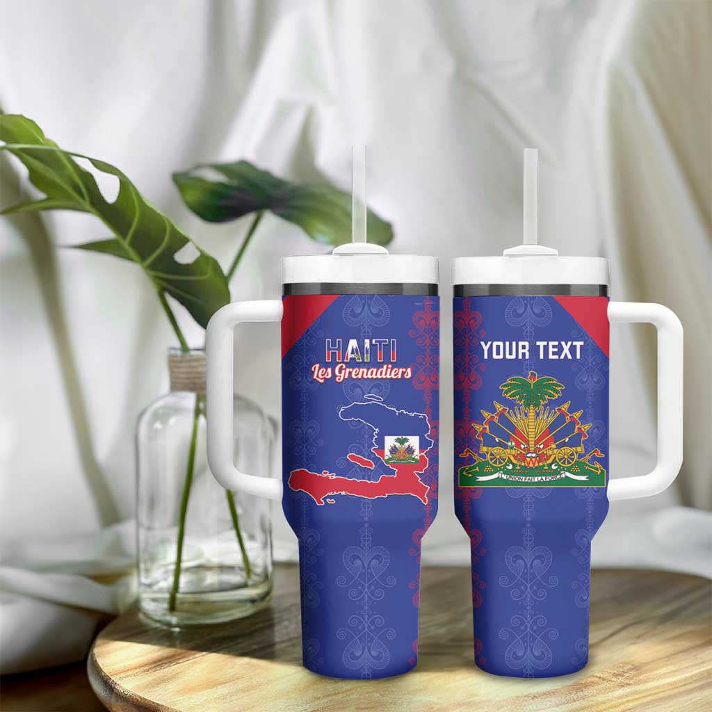 Custom Haiti Football Tumbler With Handle Les Grenadiers Veve Vodou Blue - African Pride