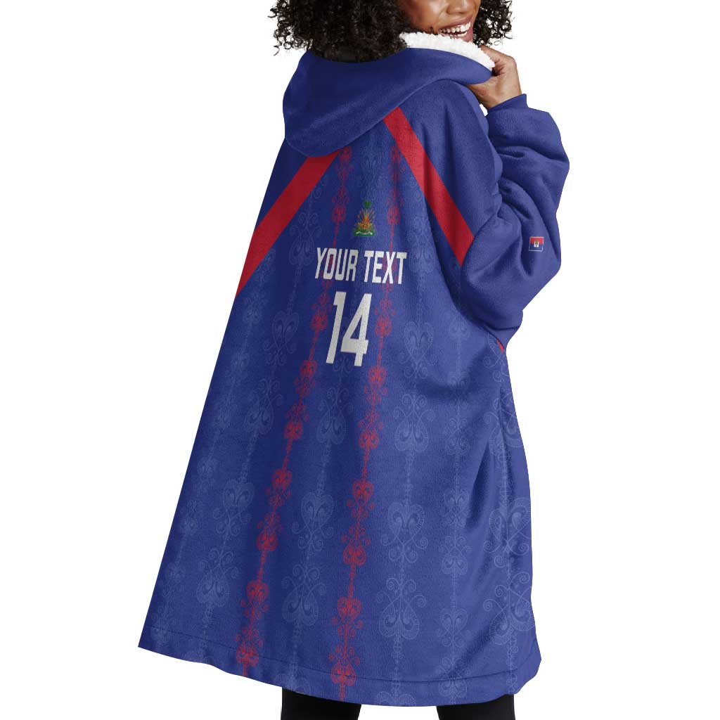 Custom Haiti Football Wearable Blanket Hoodie Les Grenadiers Veve Vodou Blue - African Pride