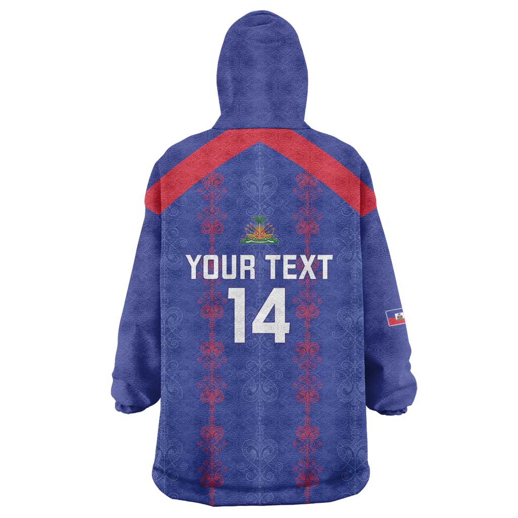 Custom Haiti Football Wearable Blanket Hoodie Les Grenadiers Veve Vodou Blue - African Pride