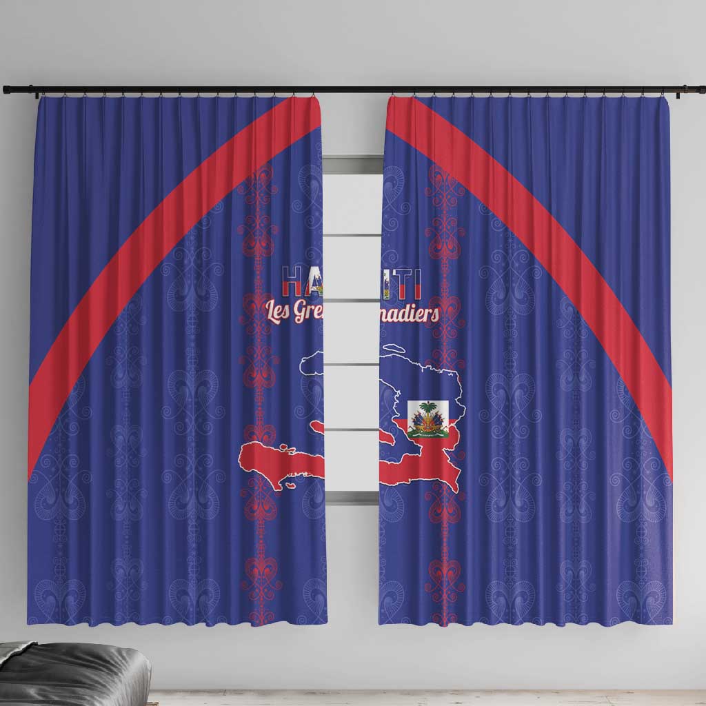 Haiti Football Window Curtain Les Grenadiers Veve Vodou Blue - African Pride