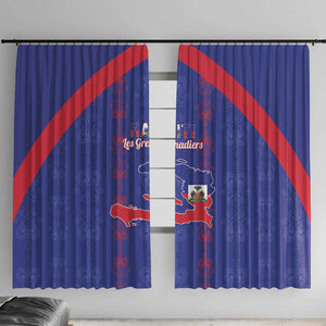 Haiti Football Window Curtain Les Grenadiers Veve Vodou Blue - African Pride
