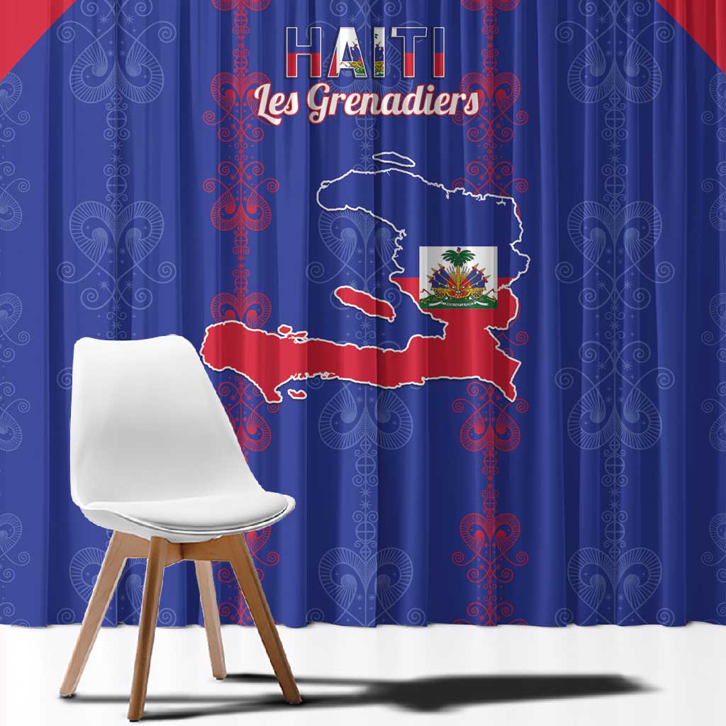 Haiti Football Window Curtain Les Grenadiers Veve Vodou Blue - African Pride