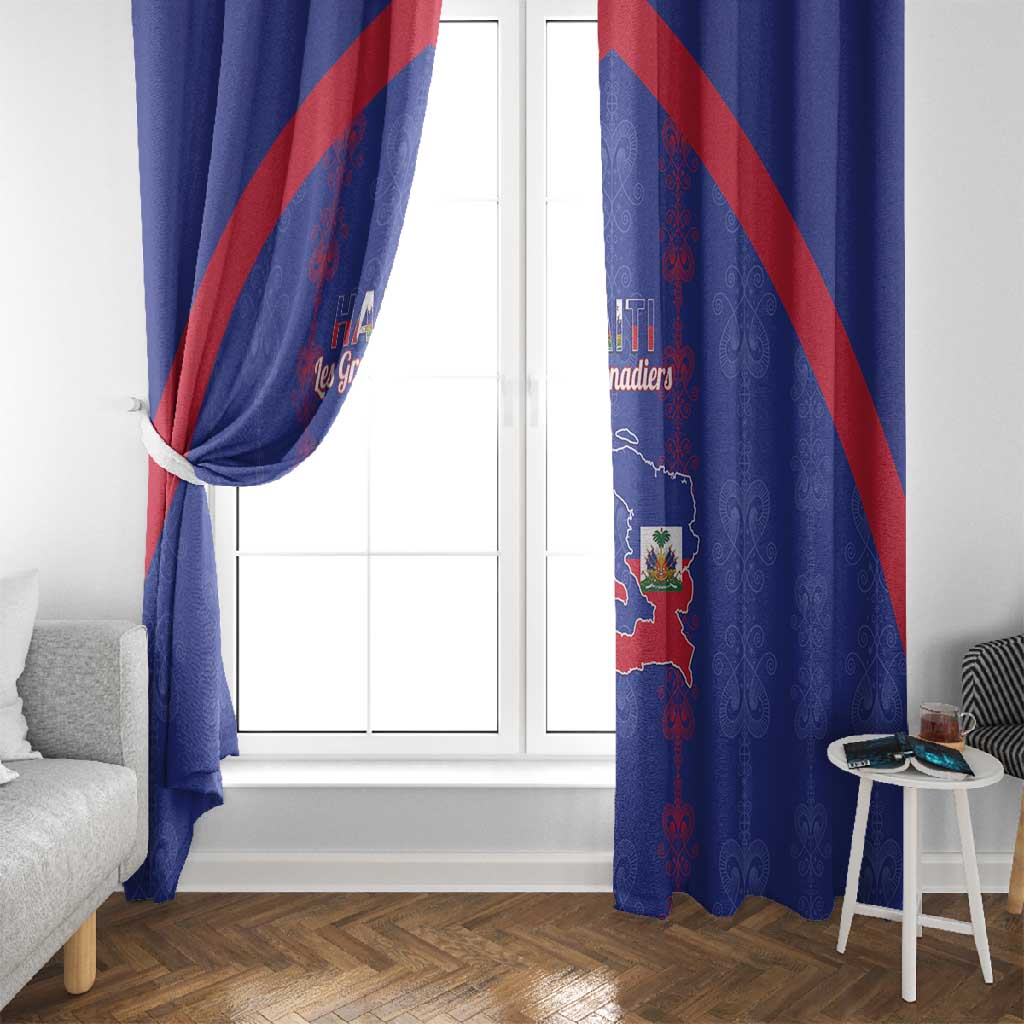 Haiti Football Window Curtain Les Grenadiers Veve Vodou Blue - African Pride