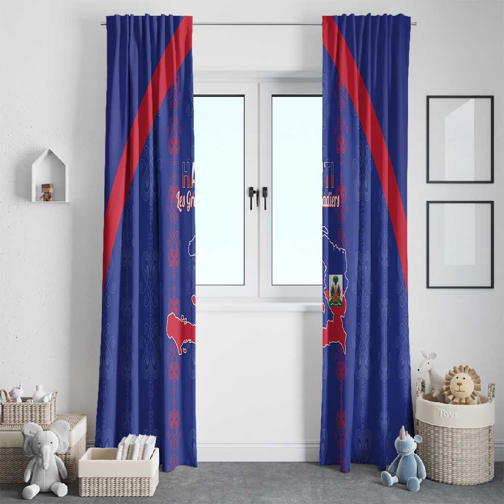 Haiti Football Window Curtain Les Grenadiers Veve Vodou Blue - African Pride