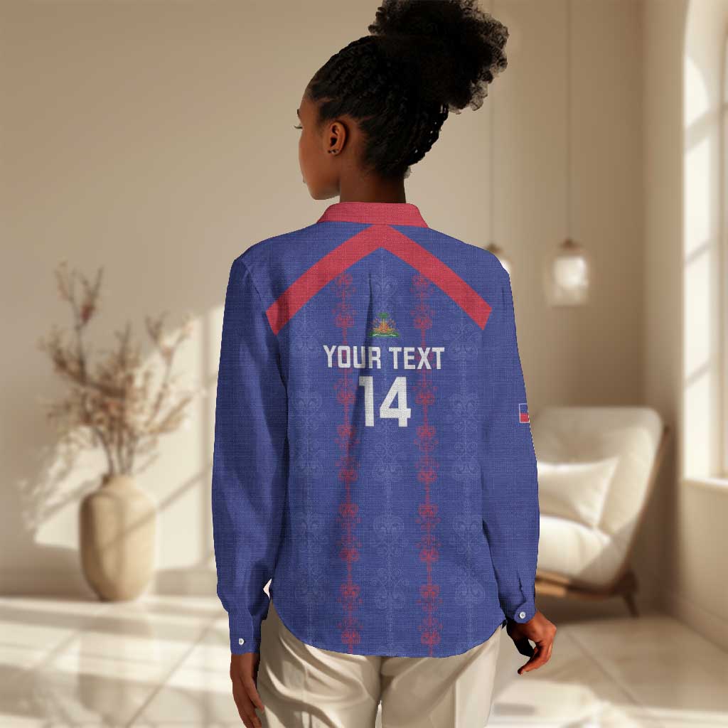 Custom Haiti Football Women Casual Shirt Les Grenadiers Veve Vodou Blue - African Pride