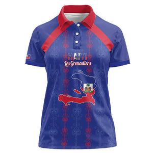 Custom Haiti Football Women Polo Shirt Les Grenadiers Veve Vodou Blue - African Pride