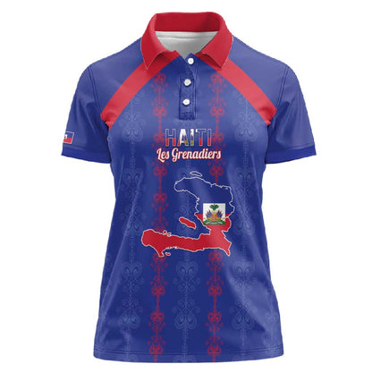 Custom Haiti Football Women Polo Shirt Les Grenadiers Veve Vodou Blue - African Pride
