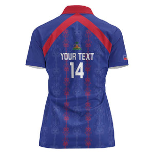 Custom Haiti Football Women Polo Shirt Les Grenadiers Veve Vodou Blue - African Pride