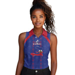 Custom Haiti Football Women Sleeveless Polo Shirt Les Grenadiers Veve Vodou Blue - African Pride