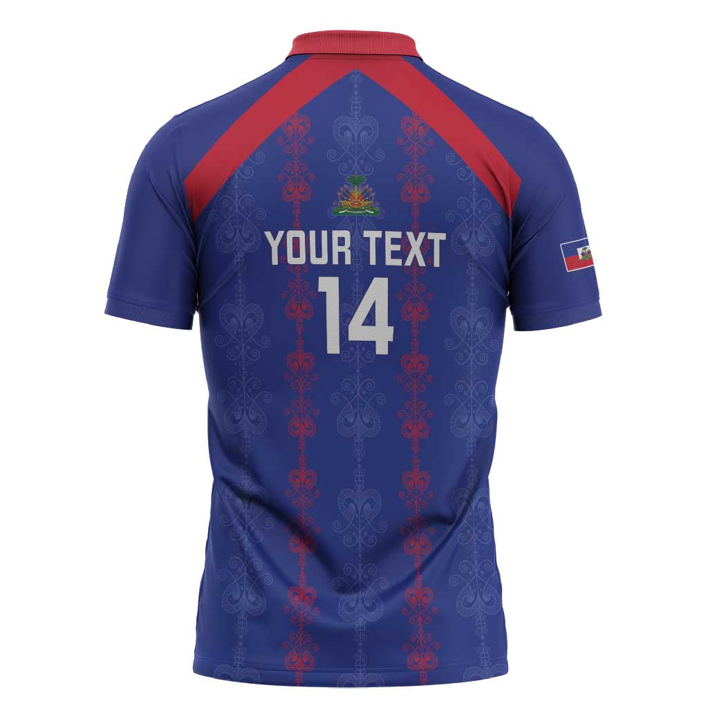 Custom Haiti Football Zipper Polo Shirt Les Grenadiers Veve Vodou Blue