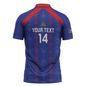 Custom Haiti Football Zipper Polo Shirt Les Grenadiers Veve Vodou Blue