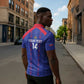 Custom Haiti Football Zipper Polo Shirt Les Grenadiers Veve Vodou Blue
