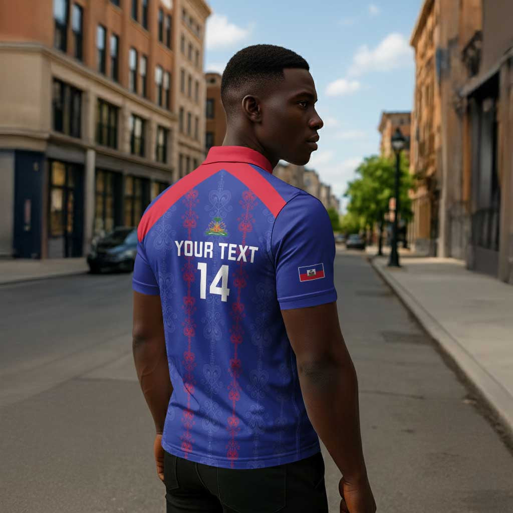 Custom Haiti Football Zipper Polo Shirt Les Grenadiers Veve Vodou Blue