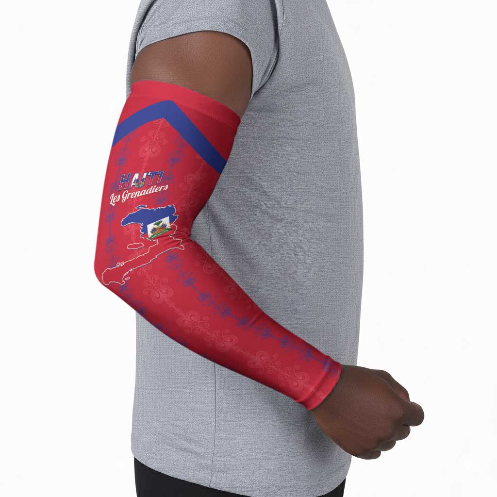 Custom Haiti Football Arm Sleeves Les Grenadiers Veve Vodou Red