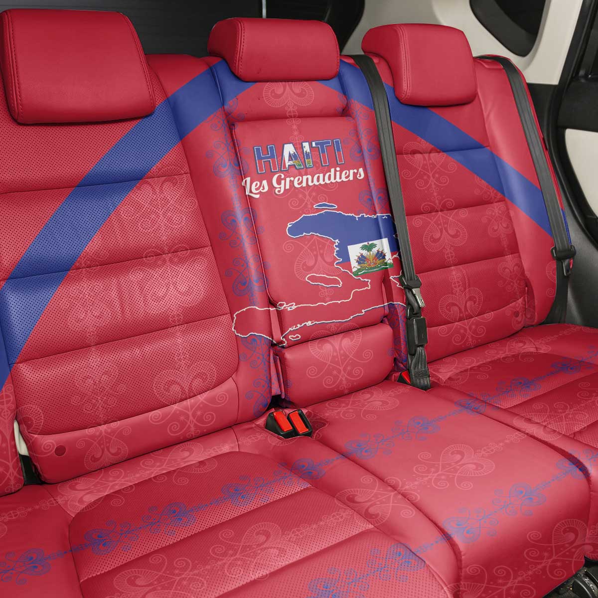 Haiti Football Back Car Seat Cover Les Grenadiers Veve Vodou Red - African Pride