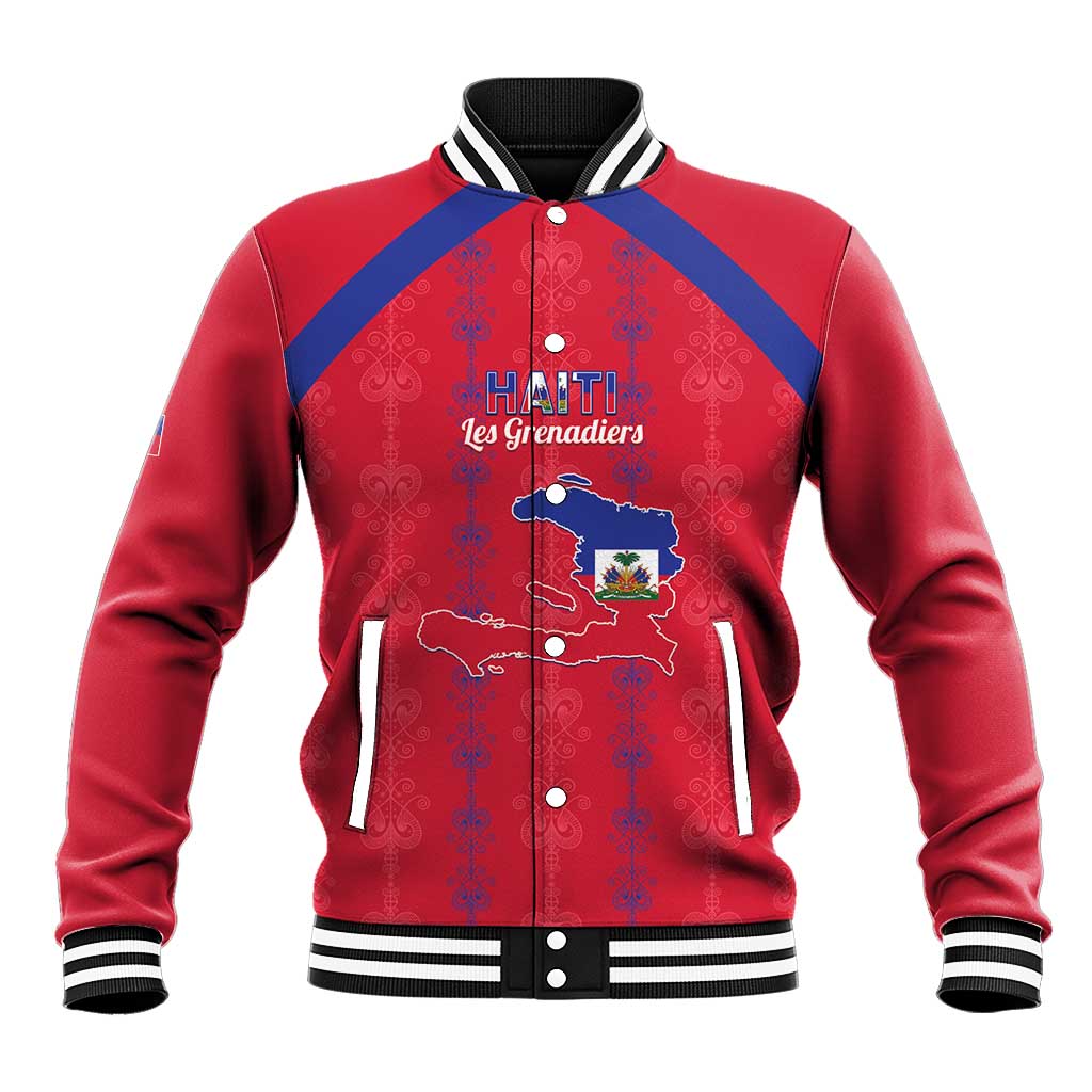 Custom Haiti Football Baseball Jacket Les Grenadiers Veve Vodou Red - African Pride