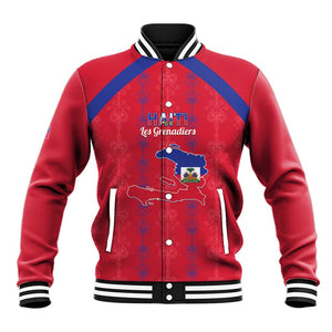 Custom Haiti Football Baseball Jacket Les Grenadiers Veve Vodou Red - African Pride