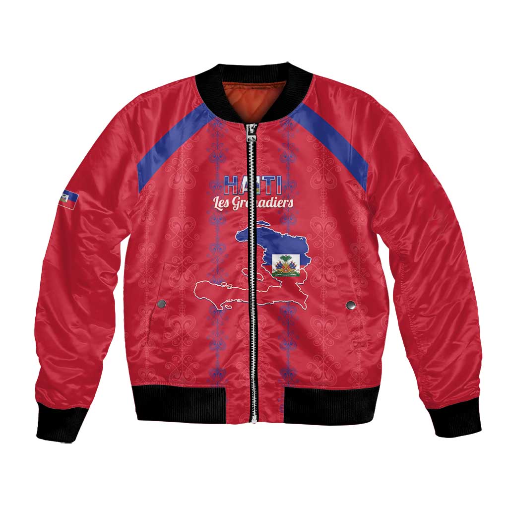 Custom Haiti Football Bomber Jacket Les Grenadiers Veve Vodou Red - African Pride
