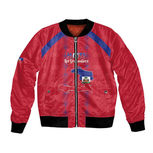 Custom Haiti Football Bomber Jacket Les Grenadiers Veve Vodou Red - African Pride