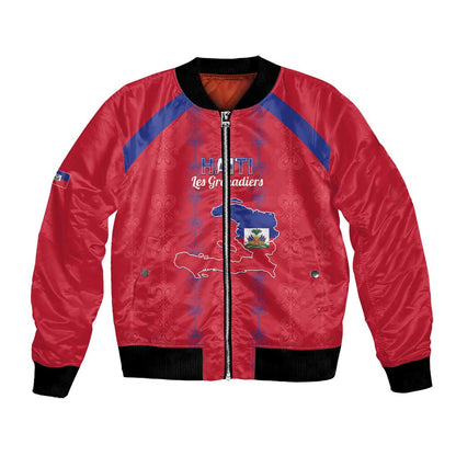 Custom Haiti Football Bomber Jacket Les Grenadiers Veve Vodou Red - African Pride