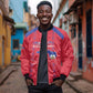Custom Haiti Football Bomber Jacket Les Grenadiers Veve Vodou Red - African Pride