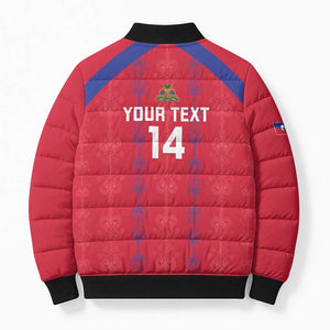 Custom Haiti Football Bomber Puffer Jacket Les Grenadiers Veve Vodou Red