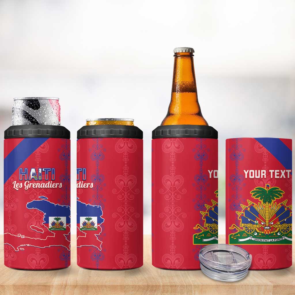 Custom Haiti Football 4 in 1 Can Cooler Tumbler Les Grenadiers Veve Vodou Red - African Pride