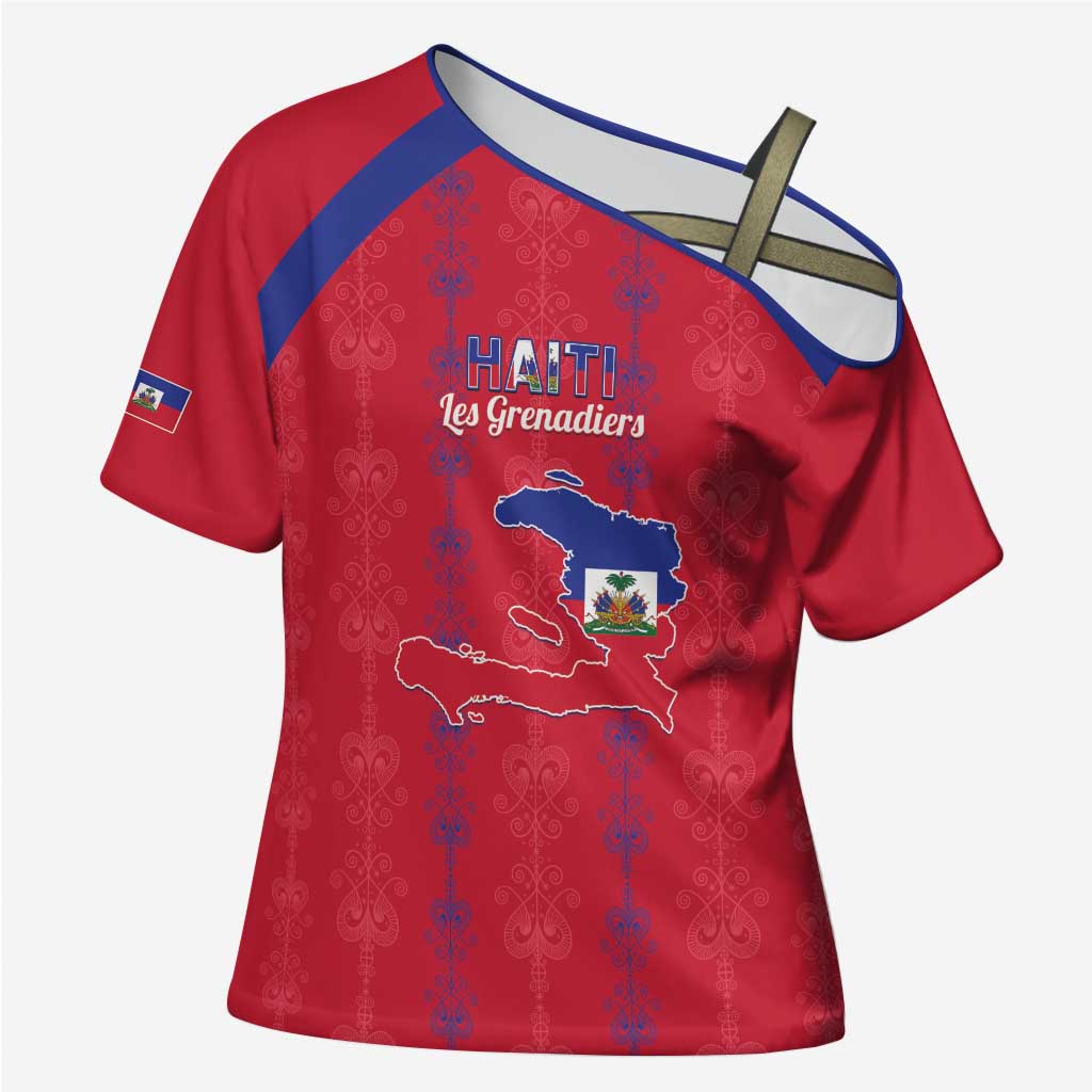 Custom Haiti Football Cross Shoulder Shirt Les Grenadiers Veve Vodou Red