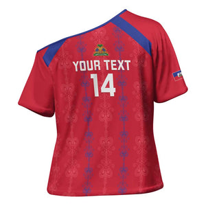 Custom Haiti Football Cross Shoulder Shirt Les Grenadiers Veve Vodou Red