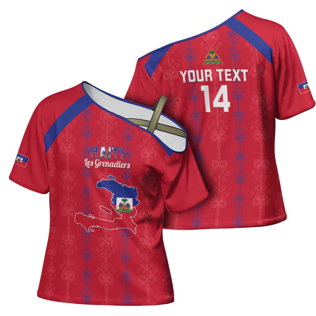 Custom Haiti Football Cross Shoulder Shirt Les Grenadiers Veve Vodou Red