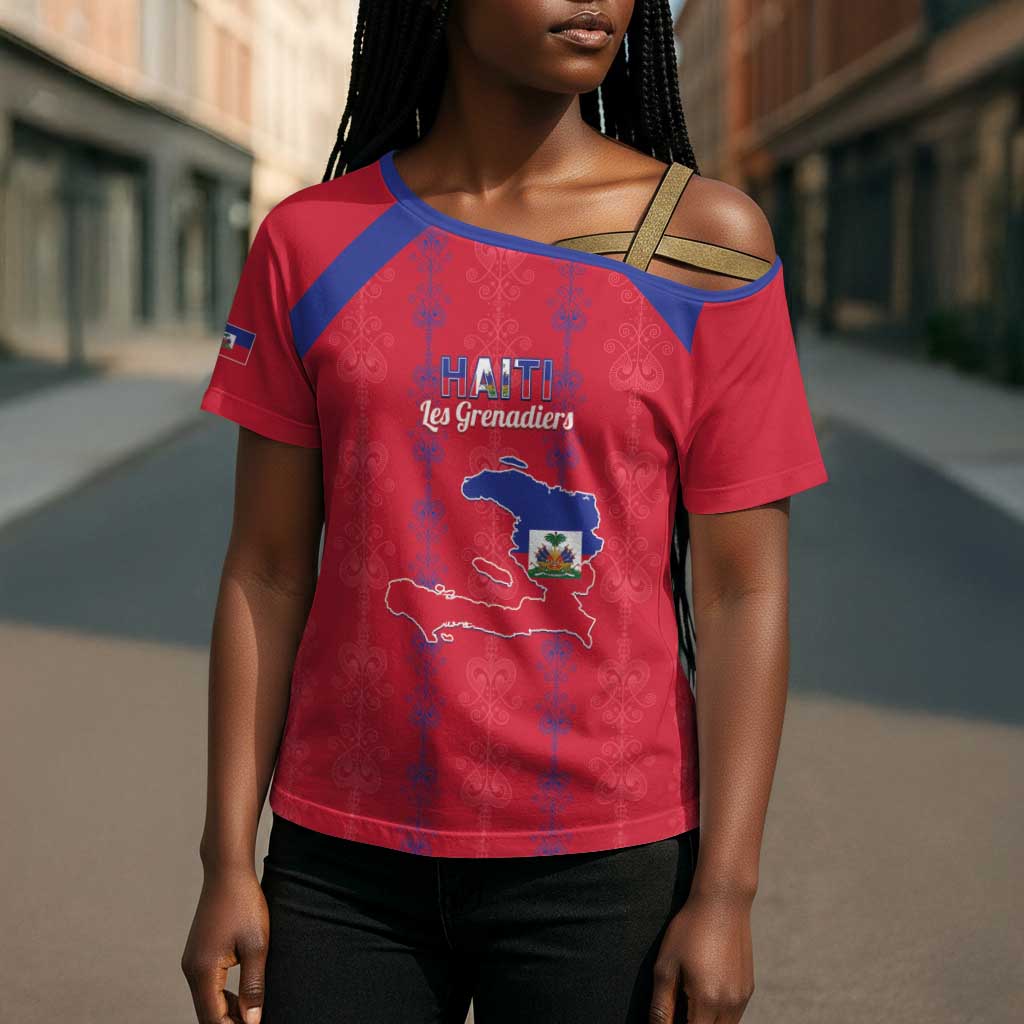 Custom Haiti Football Cross Shoulder Shirt Les Grenadiers Veve Vodou Red