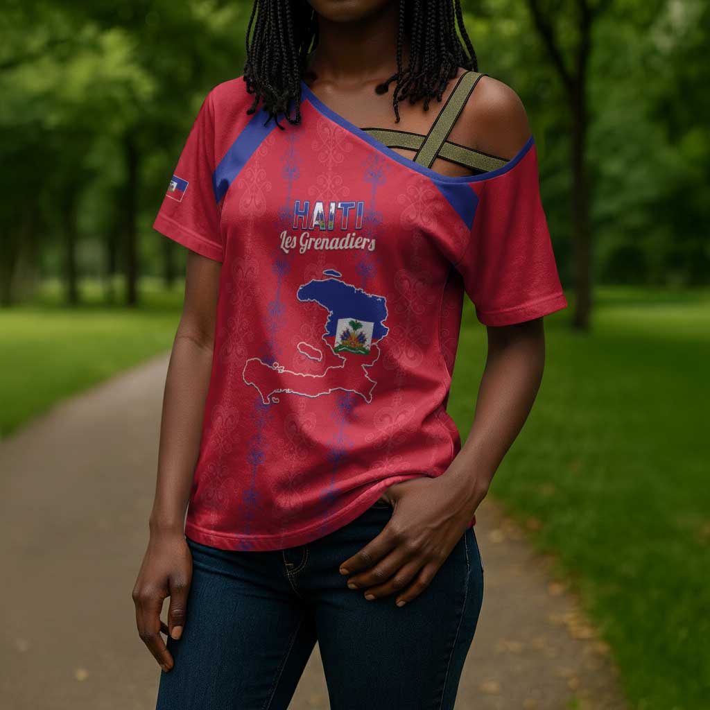 Custom Haiti Football Cross Shoulder Shirt Les Grenadiers Veve Vodou Red